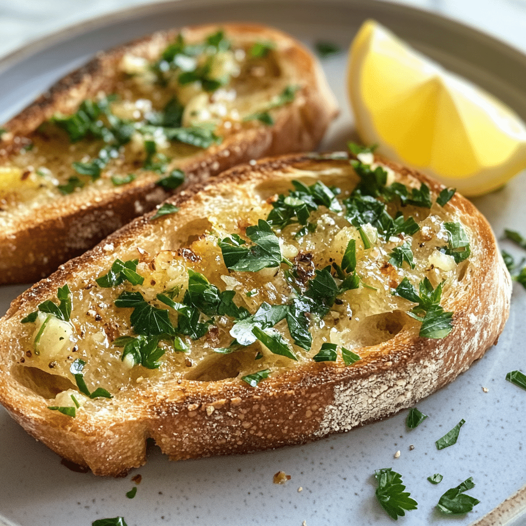 Garlic Sourdough Toast Recipe: 1 Perfectly Bold, Irresistible Bite 9 Served garlic sourdough toast with garnish