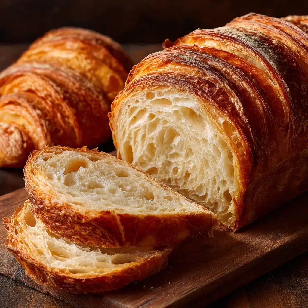 Easy Croissant Sourdough Bread Recipe – 7 Steps to Irresistible Layers 9 Finished easy croissant sourdough bread loaf sliced on board