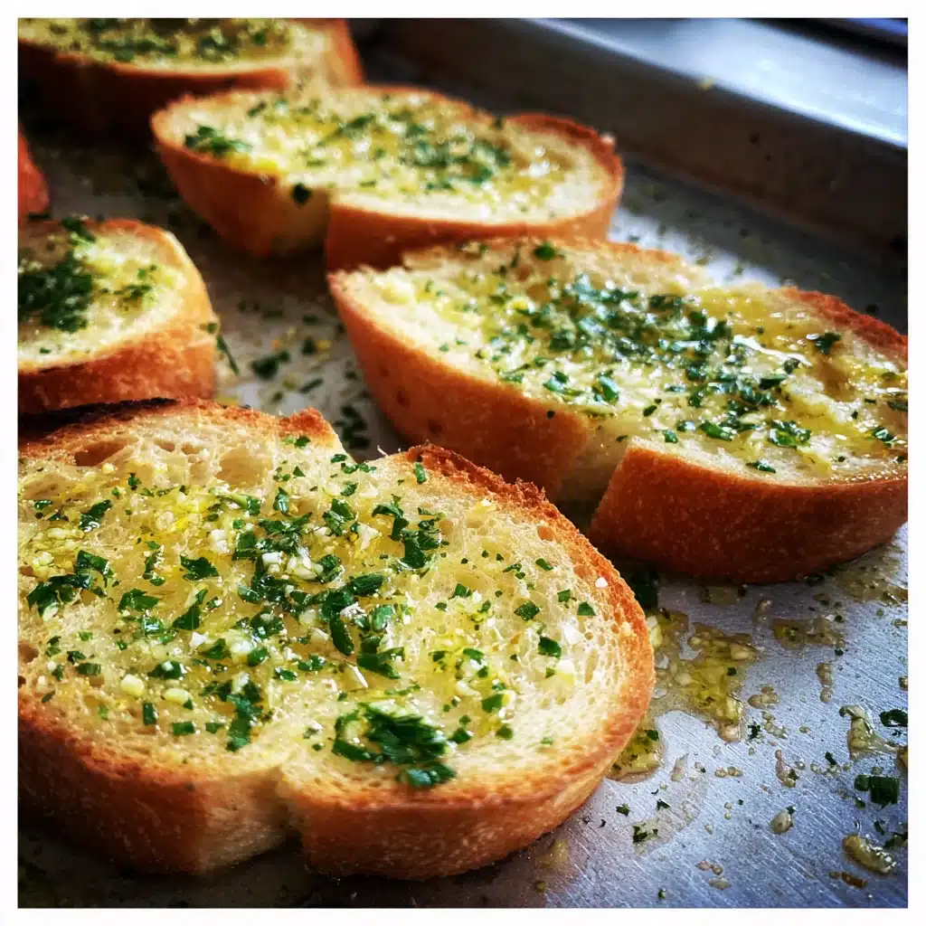 Garlic Bread Lasagna Recipe , Stunning 3-Layer Cheesy Comfort 8 Slices of garlic butter bread toasted on baking sheet