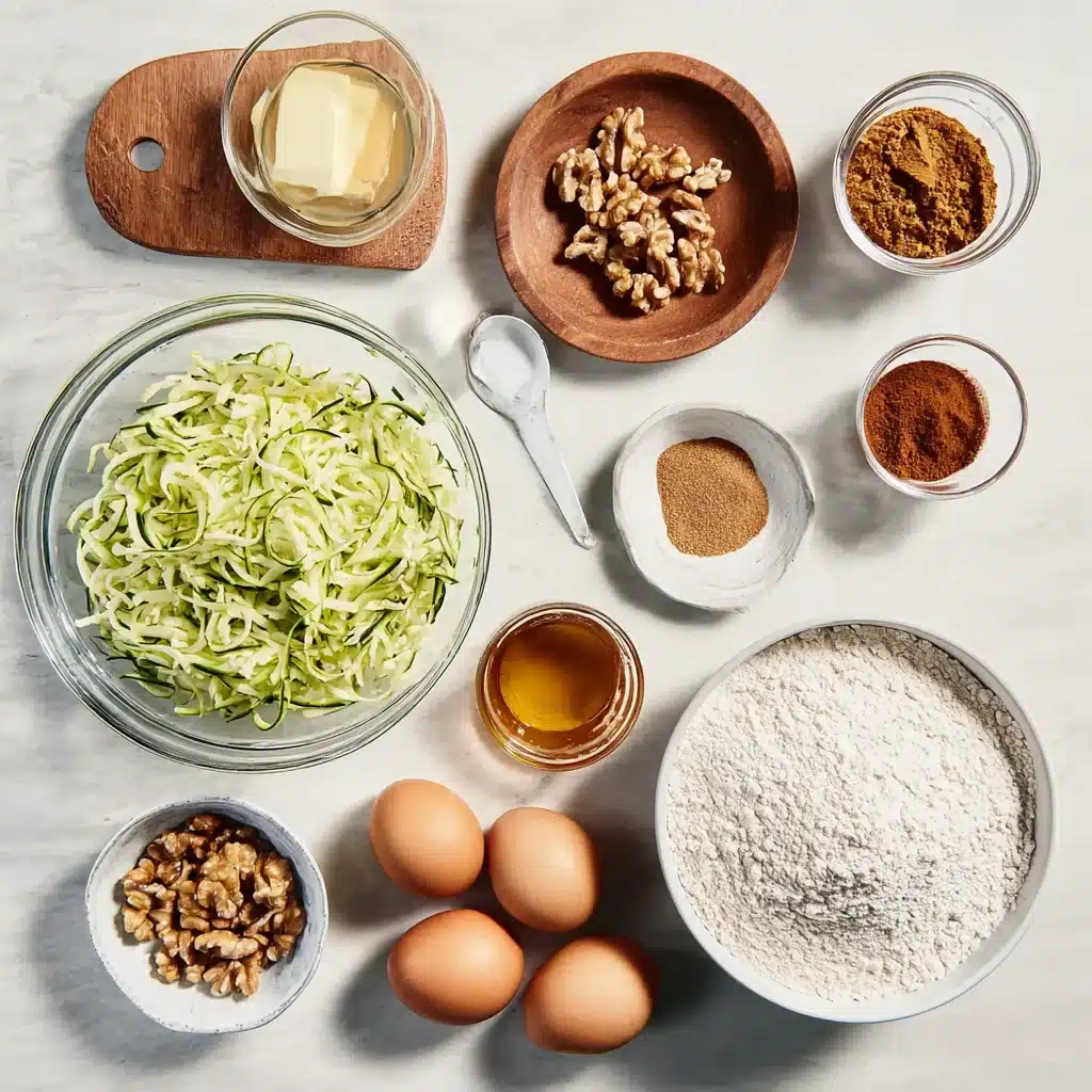 Zucchini Bread Recipe , Moist & Easy | 5-Star Flavor 7 Zucchini bread ingredients laid out