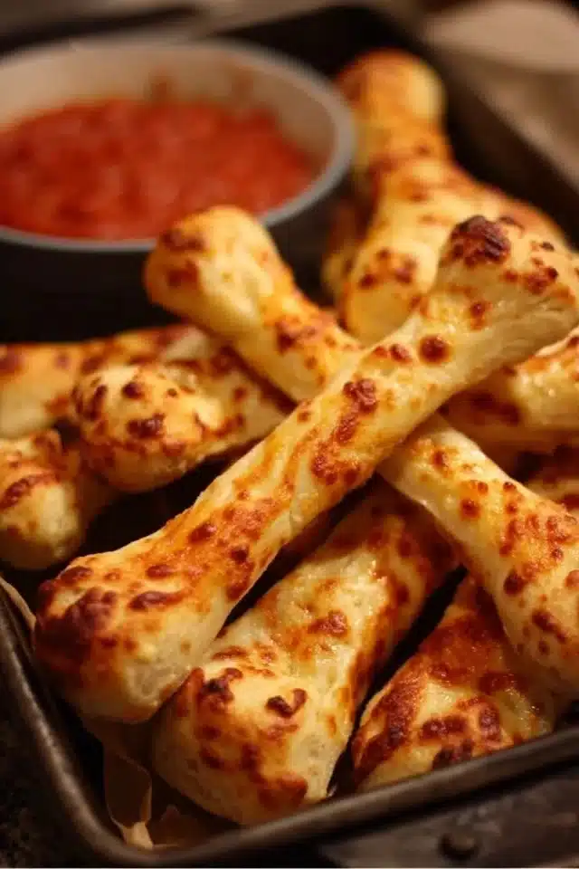 Cheesy Halloween Breadstick Bones 1 Cheesy Halloween breadstick bones arranged on a spooky Halloween platter