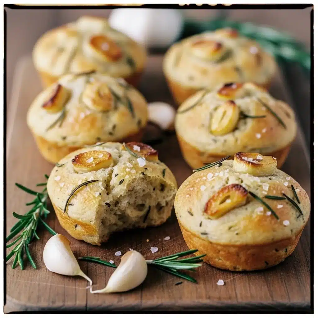 Easy Garlic Rosemary Focaccia Muffins 1 Freshly baked garlic rosemary focaccia muffins with herbs