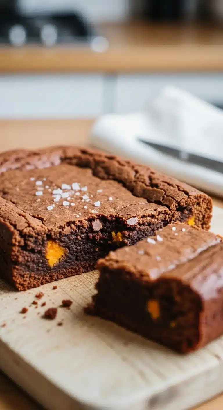 Delicious easy sweet potato brownie topped with chocolate drizzle