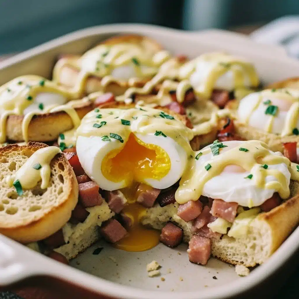 Eggs Benedict Casserole 1 Delicious Eggs Benedict casserole served in a baking dish
