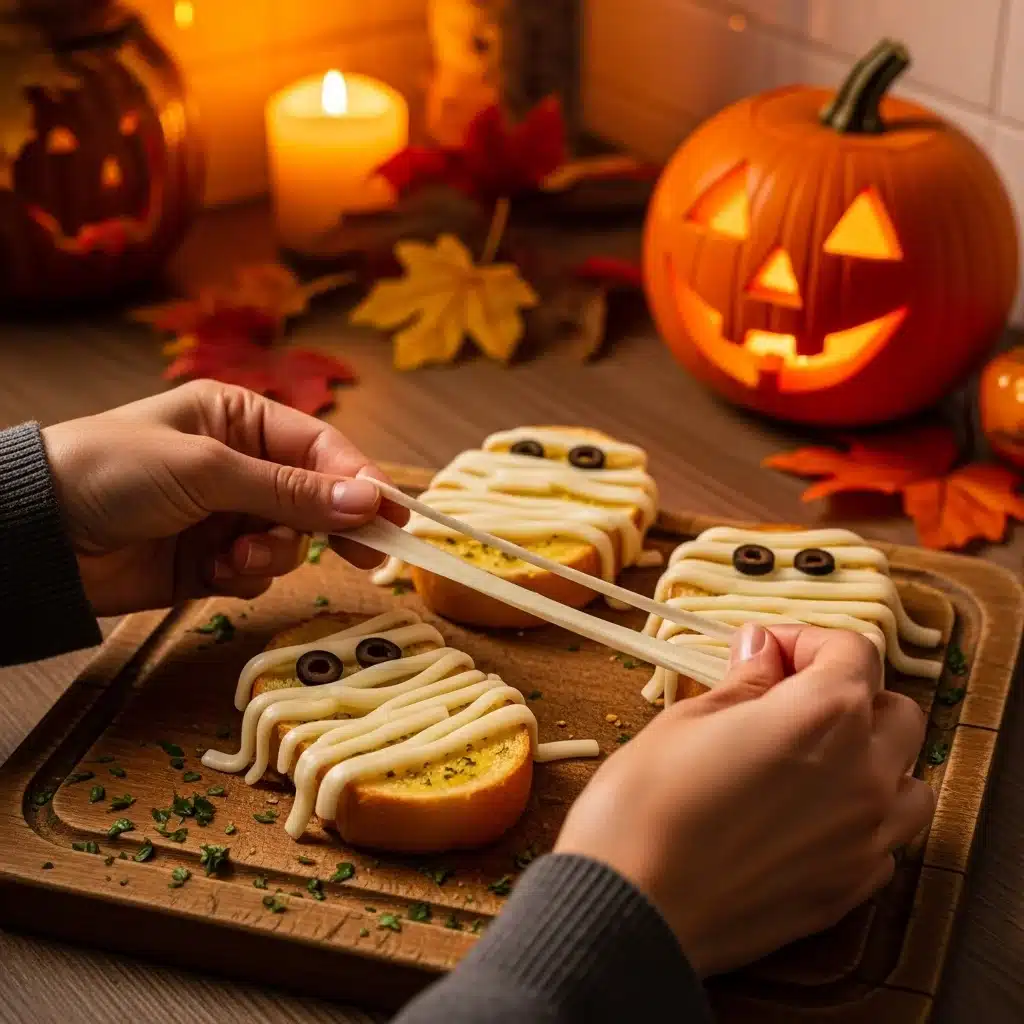 Mummy Garlic Bread – Ultimate Easy Halloween Favorite in 30 Minutes 9 preparing garlic bread mummies step-by-step
