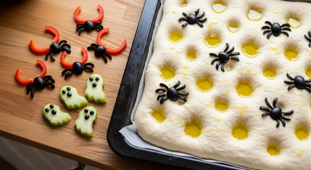 Halloween Focaccia Art , 5 Spooky Ideas You’ll Love 9 Preparing focaccia dough for Halloween art