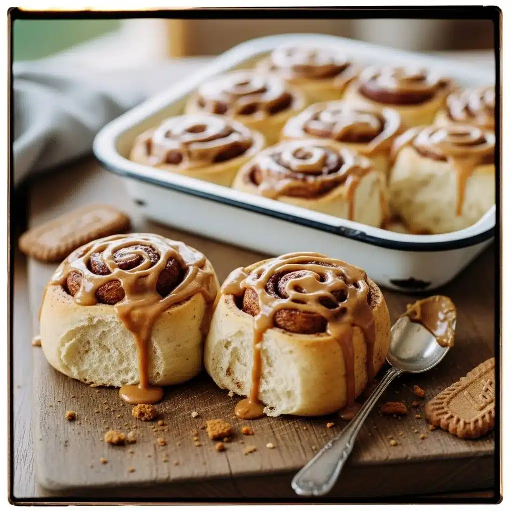 Irresistible Biscoff Cookie Butter Cinnamon Rolls 1 Fluffy Biscoff cookie butter cinnamon rolls topped with creamy frosting