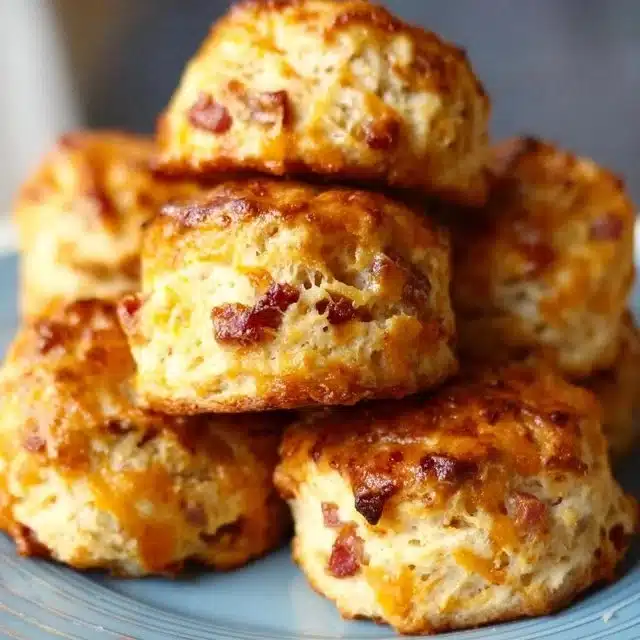 Maple Bacon Cheddar Biscuits: Sweet, Savory & Simply Irresistible 1 Freshly baked Maple Bacon Cheddar Biscuits on a wooden table