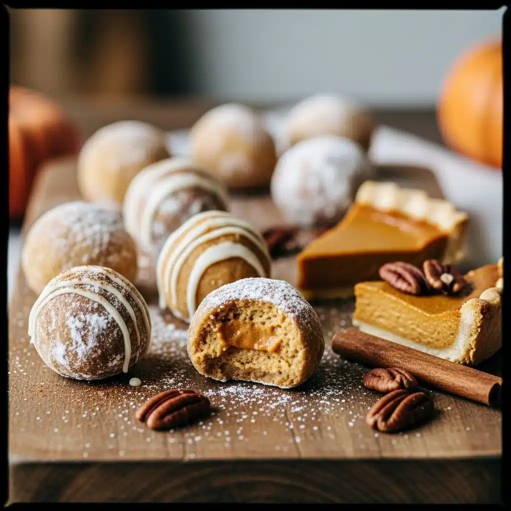 Pumpkin Cheesecake Truffles 1 Delicious Pumpkin Cheesecake Truffles on a decorative plate