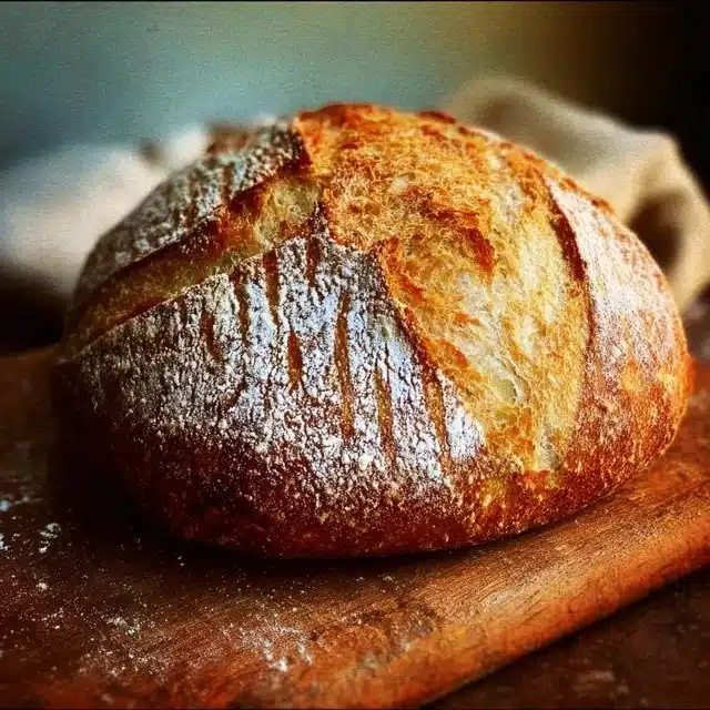 Easy Sourdough Bread Recipe – 5 Step Guide for Beginners (2025) 2 Freshly baked soft and chewy sourdough bread on a wooden table.