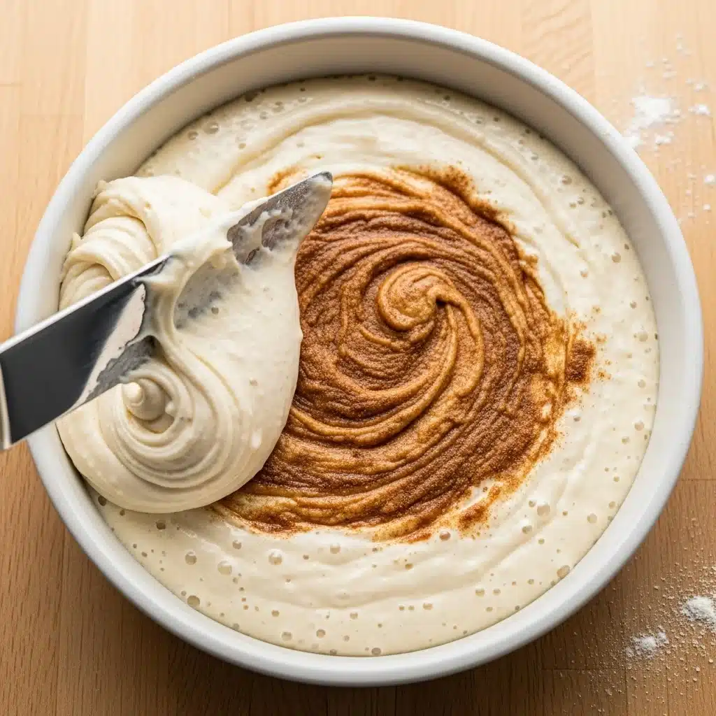 Sourdough Discard Coffee Cake , 5-Star Moist Recipe You’ll Love 8 Batter being layered with cinnamon sugar