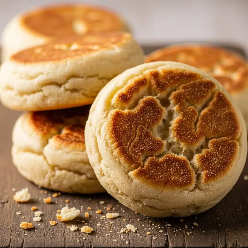 Sourdough English muffin recipe golden muffins close up