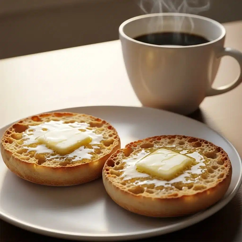 Sourdough English Muffin Recipe , 5 Secrets to Irresistible Flavor 10 Toasted sourdough English muffins with butter