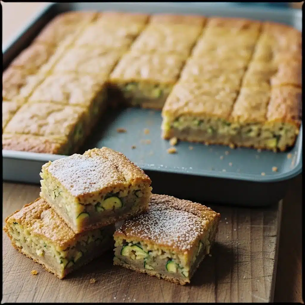Freshly baked homemade zucchini bars with nuts and icing