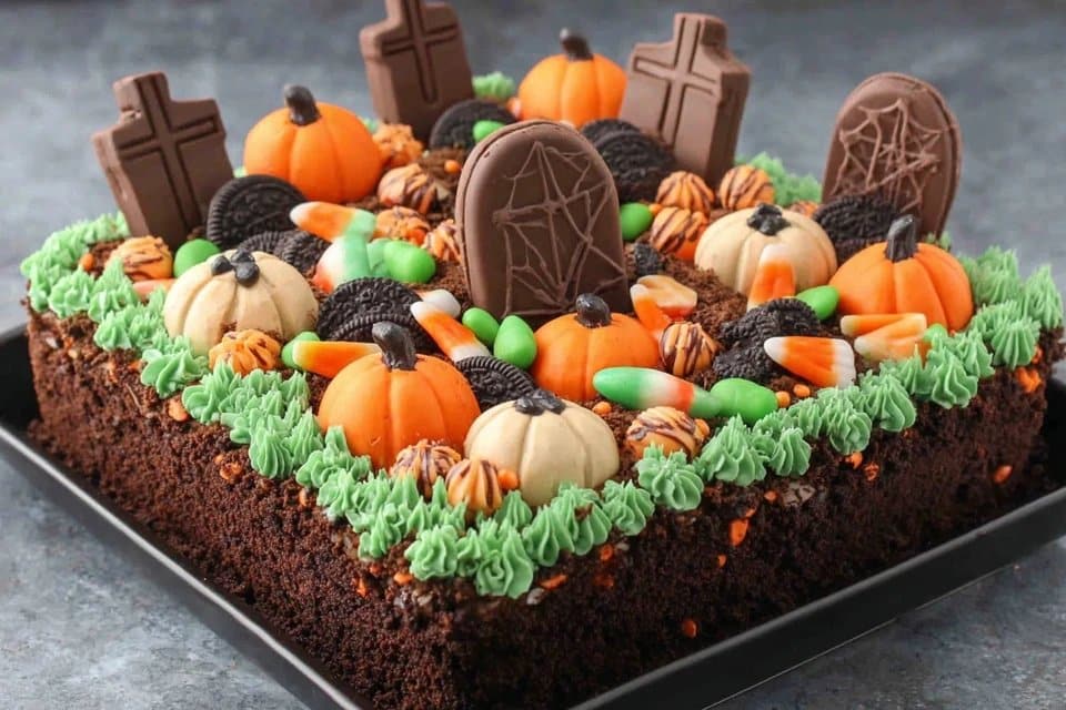 Halloween Graveyard Cake with Oreo Soil and Chocolate Fingers 5 Halloween Graveyard Cake with Oreo Soil and Chocolate Fingers