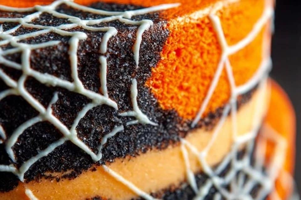 Halloween Spiderweb Cake with Black Cocoa and Orange Buttercream 5 Halloween Spiderweb Cake with Black Cocoa and Orange Buttercream