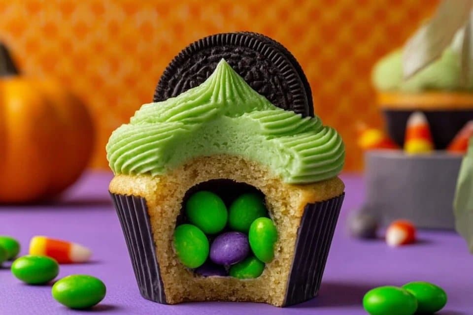 Halloween Witch Crash Cupcakes with Colorful Sprinkles