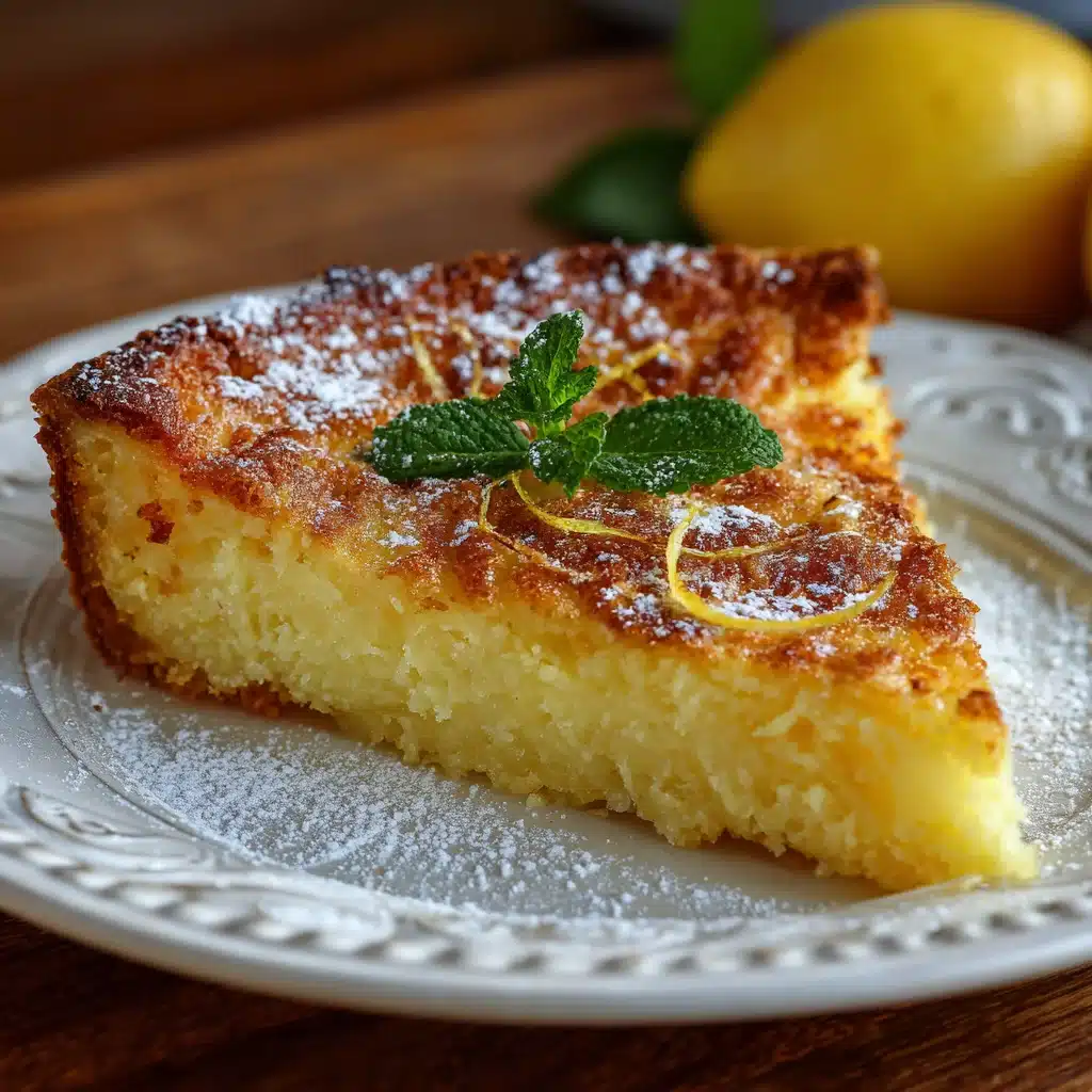 Baby Lemon Impossible Pie – 1 Irresistible Recipe for Sunshine Bliss 7 Baby Lemon Impossible Pie with recipe card on rustic table