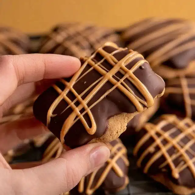 Buckeye Graham Crackers stacked with melted chocolate drizzle