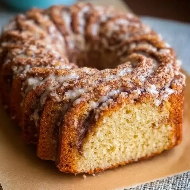 Delicious Cinnamon Swirl Bundt Cake served on a decorative cake stand