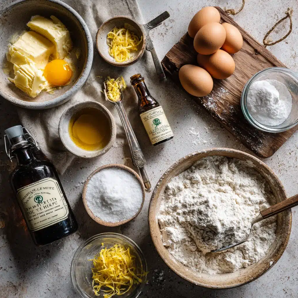 Classic French Butter Cake: 1 Irresistible Recipe for Elegant Comfort 6 Classic French Butter Cake ingredients on farmhouse counter
