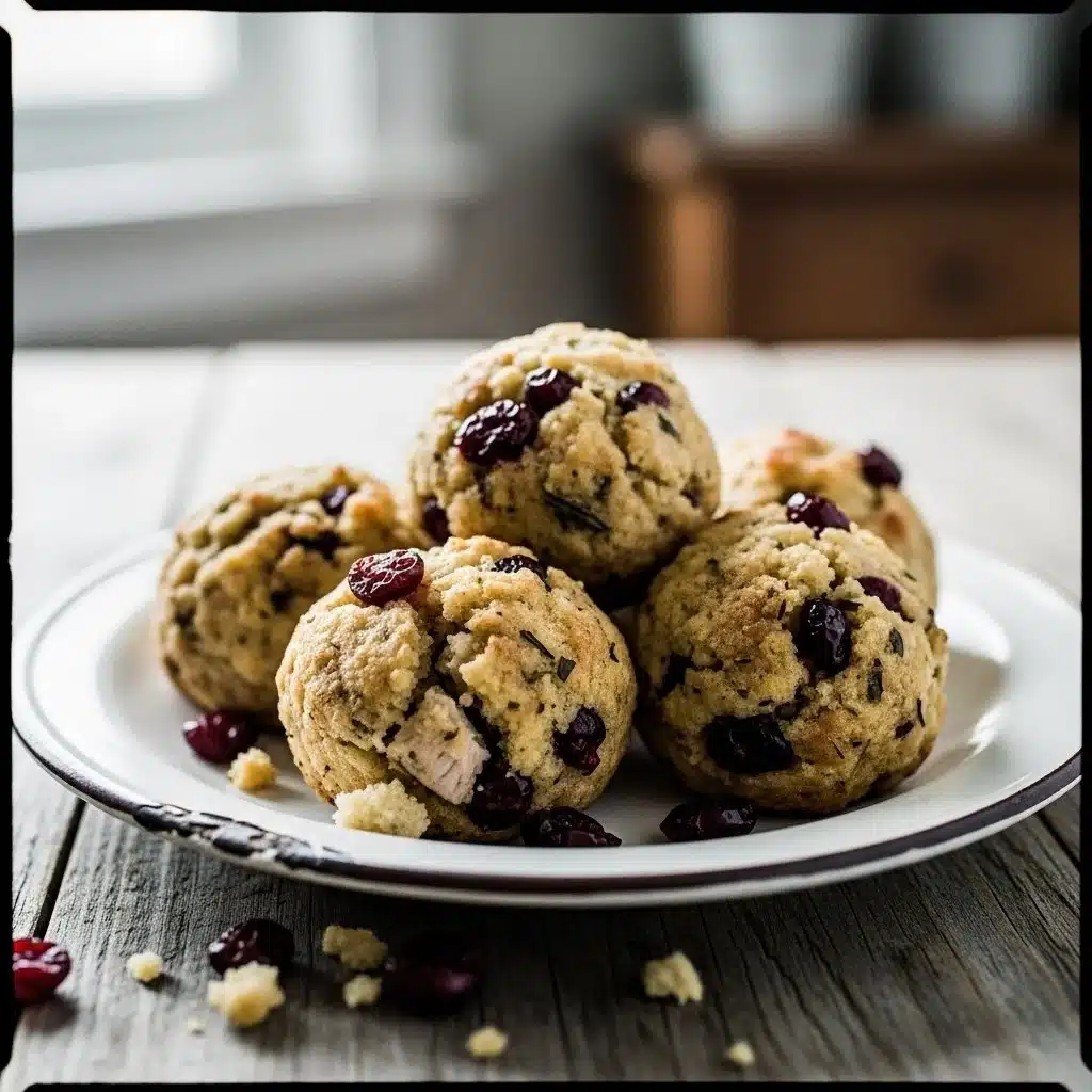 Cranberry Turkey Stuffing Balls 1 Delicious Cranberry Turkey Stuffing Balls served on a festive platter