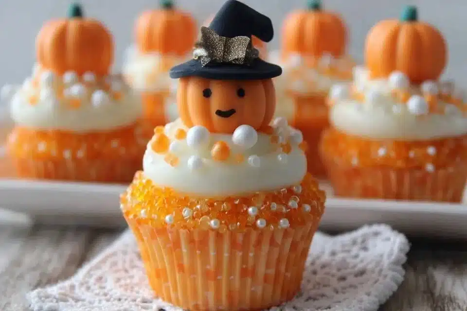 Delicious Creamsicle Mini Halloween Cupcakes decorated for a festive celebration