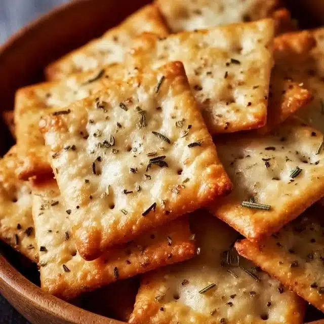 Crispy Italian Herb Cheese Crackers on a wooden board
