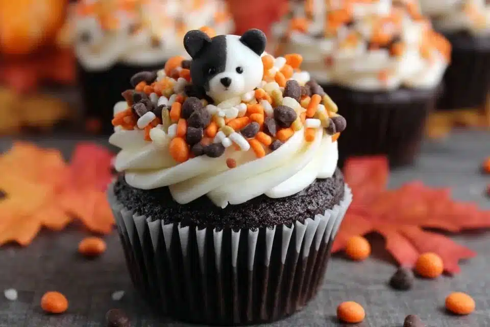 Easy chocolate Halloween cupcakes topped with creamy frosting