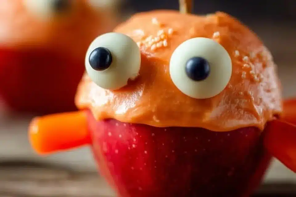 Easy Halloween candied apples decorated with fun candy eyes