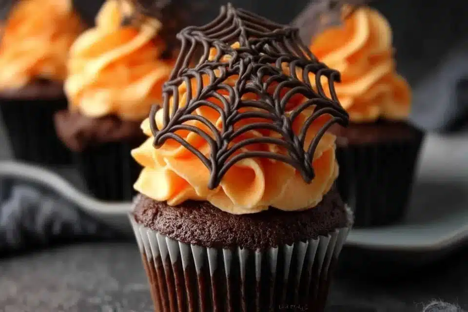 Delicious Halloween vampire cupcakes with spooky decorations