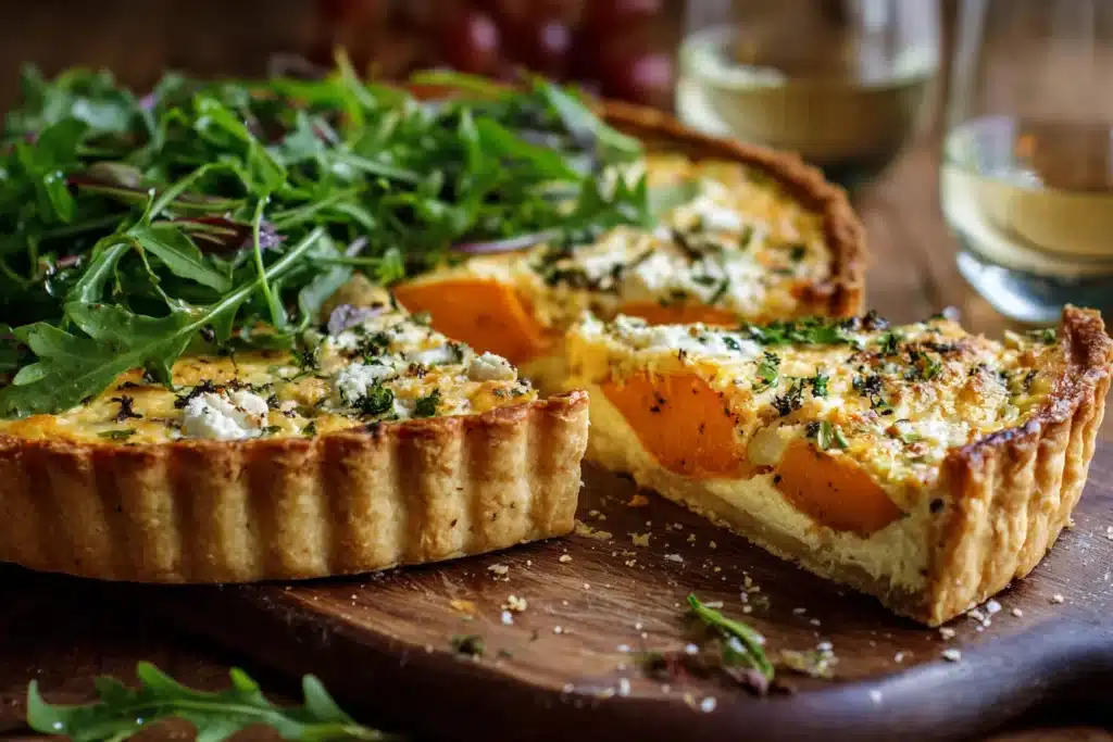 Serving Pumpkin Ricotta Tart with Bacon