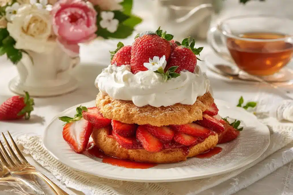 Serving Strawberry Shortcake Dessert
