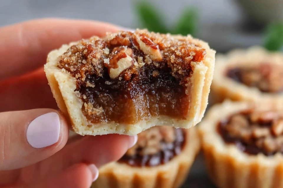 Bite Sized Mini Pecan Tarts with Soft Cookie Crust