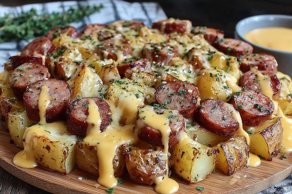 Cheesy Ranch Potatoes and Smoked Beef Sausage