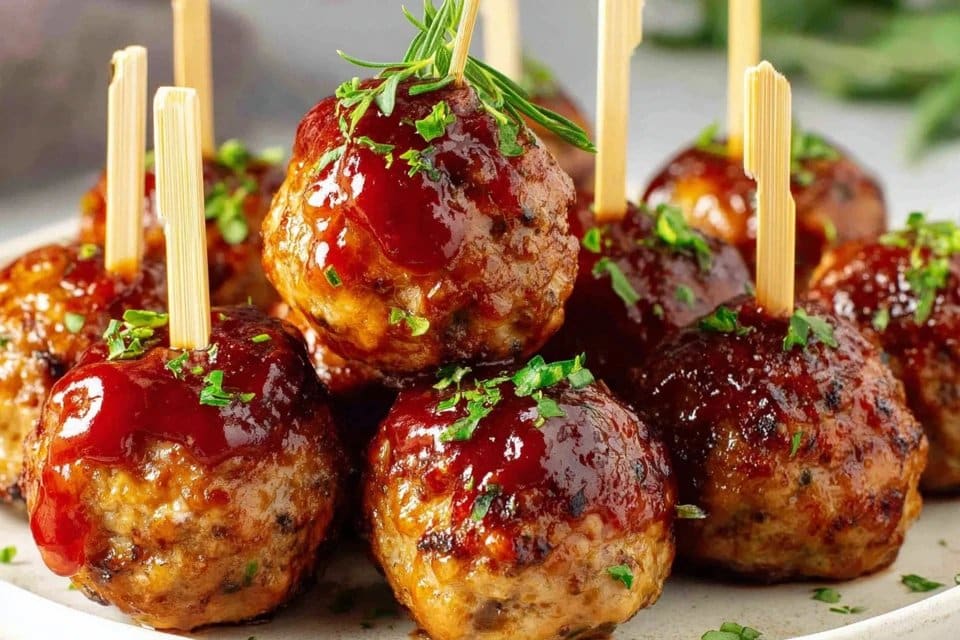 Easy Baked Turkey Meatballs with Sweet Tangy Glaze