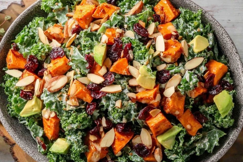 Easy Fall Harvest Salad with Sweet Potatoes and Kale