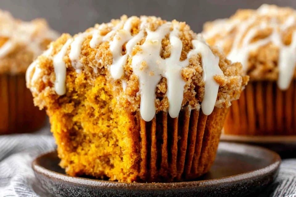 Easy Pumpkin Muffins with Streusel and Glaze