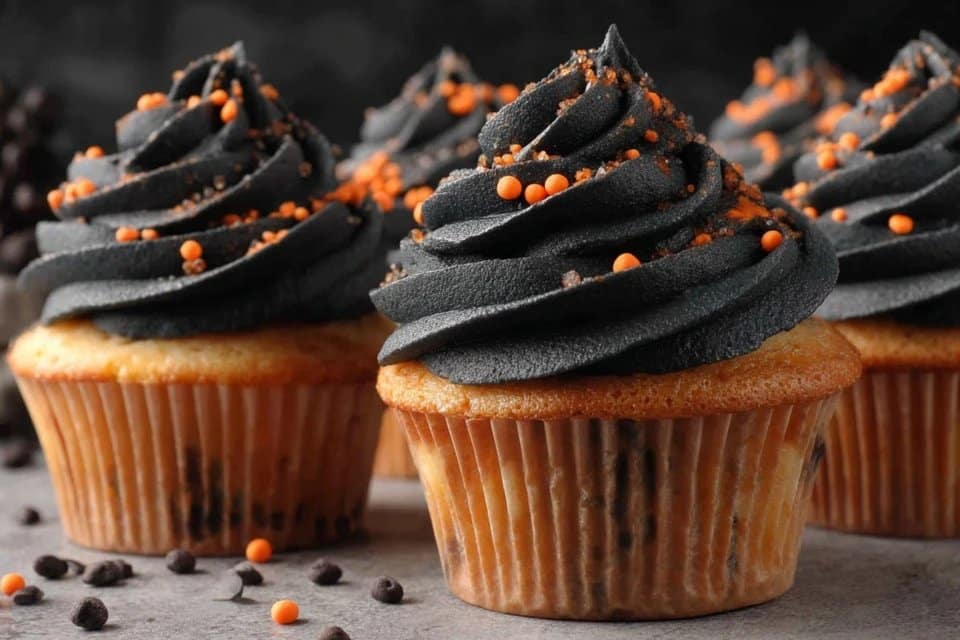 Halloween Funfetti Cupcakes with Black Cocoa Buttercream