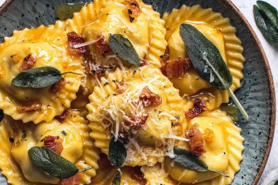 Homemade Butternut Squash Ravioli with Brown Butter Sage Sauce