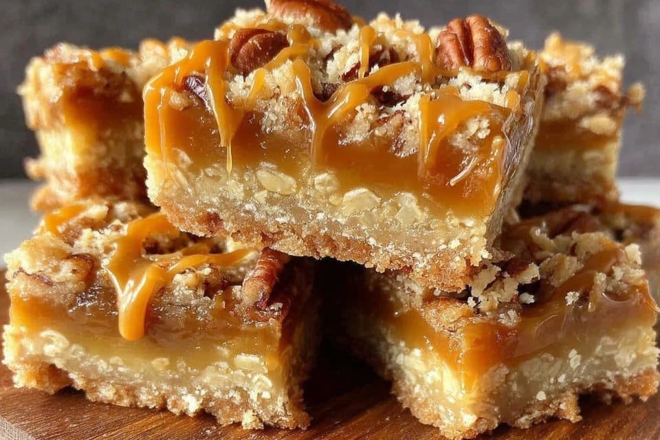 Salted Caramel Apple Pie Bars with Oat Crumble Topping