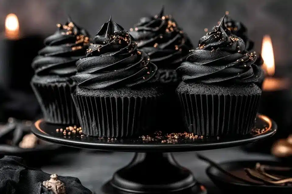 Delicious Black Velvet Cupcakes topped with cream cheese frosting