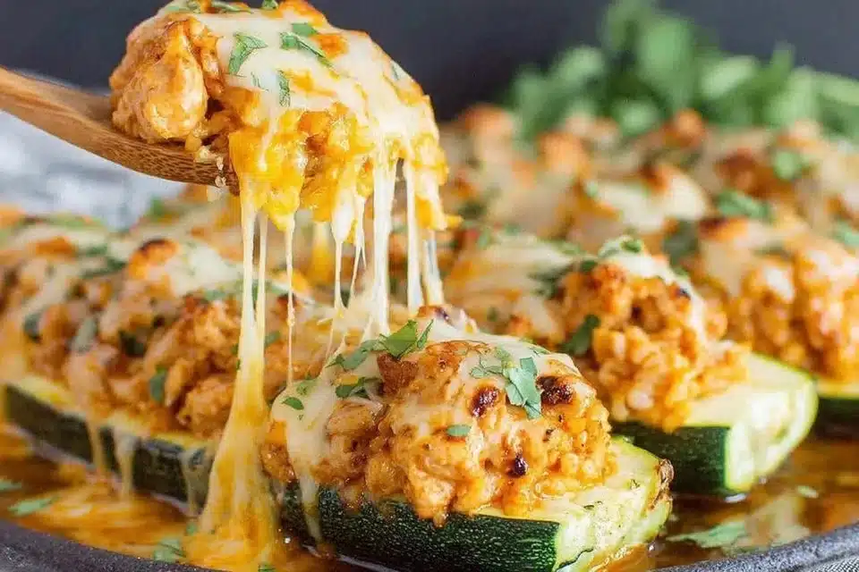 Cheesy Stuffed Acorn Squash with Ground Chicken 4 Cheesy stuffed acorn squash filled with ground chicken and herbs