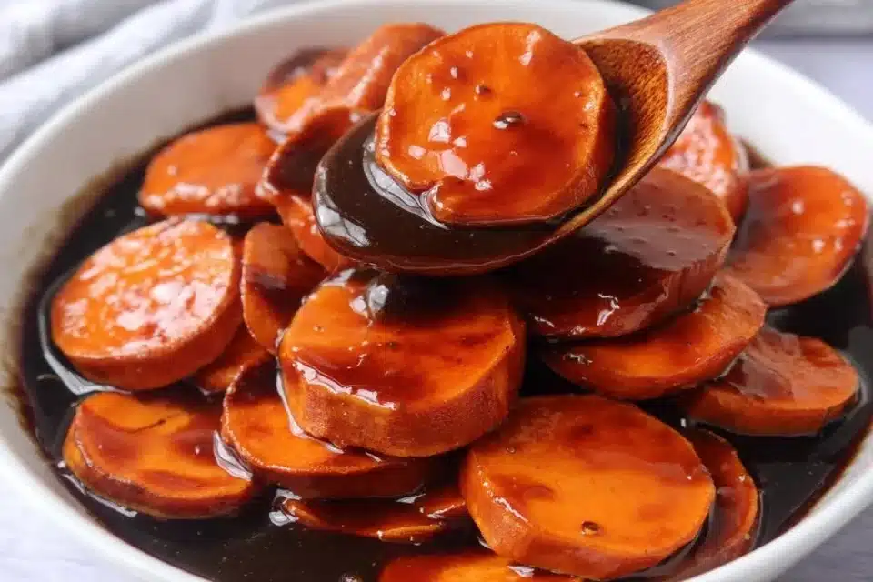 Delicious classic Southern candied yams served in a dish