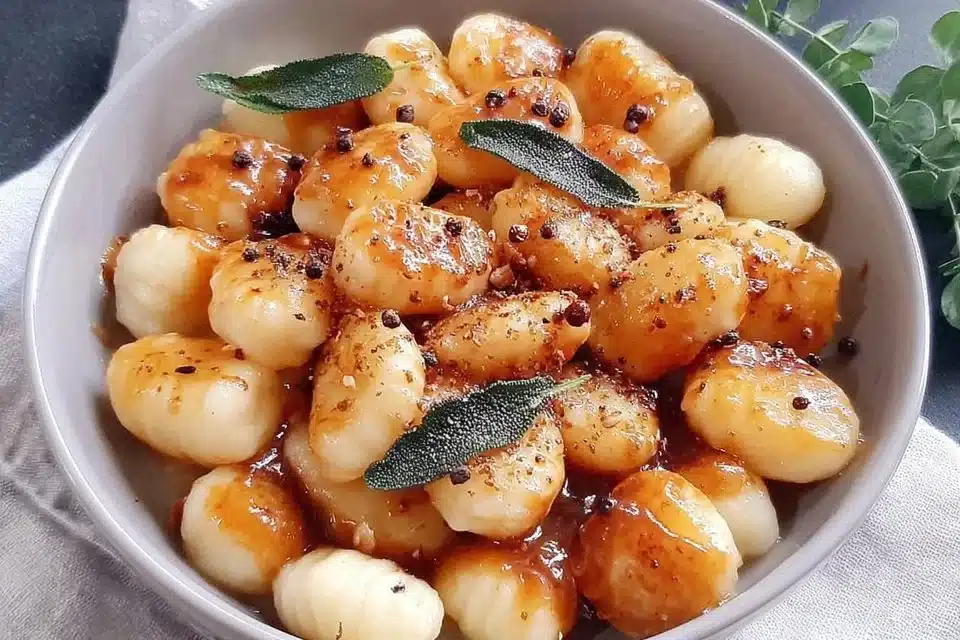 Creamy Air Fryer Pumpkin Gnocchi Bake 4 Creamy air fryer pumpkin gnocchi bake topped with herbs and cheese