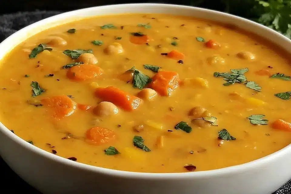 The Ultimate Creamy Mulligatawny Soup to Warm Your Soul 4 Bowl of creamy Mulligatawny soup garnished with herbs and spices