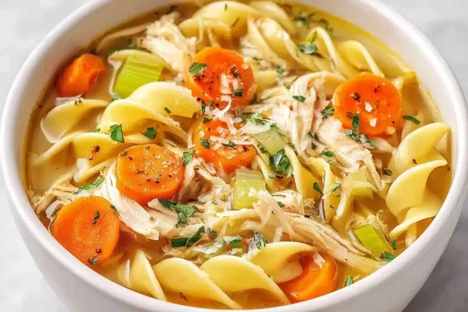 Easy Homemade Chicken Noodle Soup: 7 Comforting Reasons to Make It Today 4 Bowl of easy homemade chicken noodle soup with vegetables and herbs