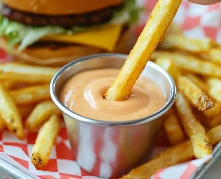A bowl of easy homemade fry sauce next to crispy fries