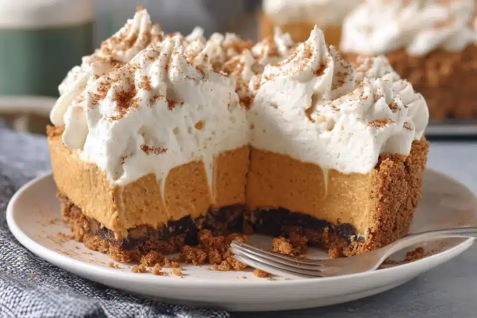 Easy No Bake Pumpkin Pie with Creamy Mousse Texture 4 Delicious easy no bake pumpkin pie with creamy mousse texture served on a plate