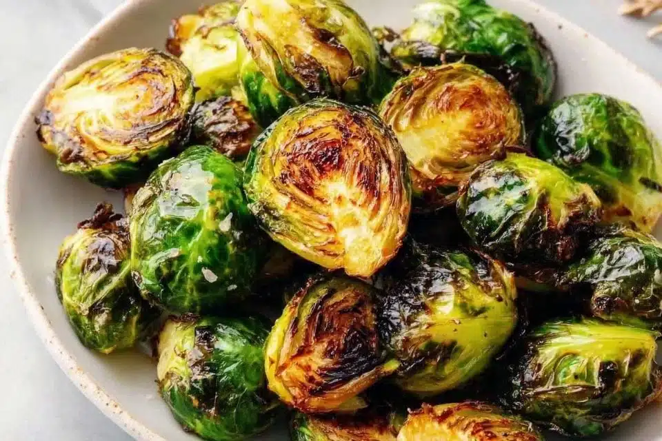 Easy Roasted Brussels Sprouts with Lemon and Parmesan 4 Easy roasted Brussels sprouts with lemon and Parmesan on a serving plate